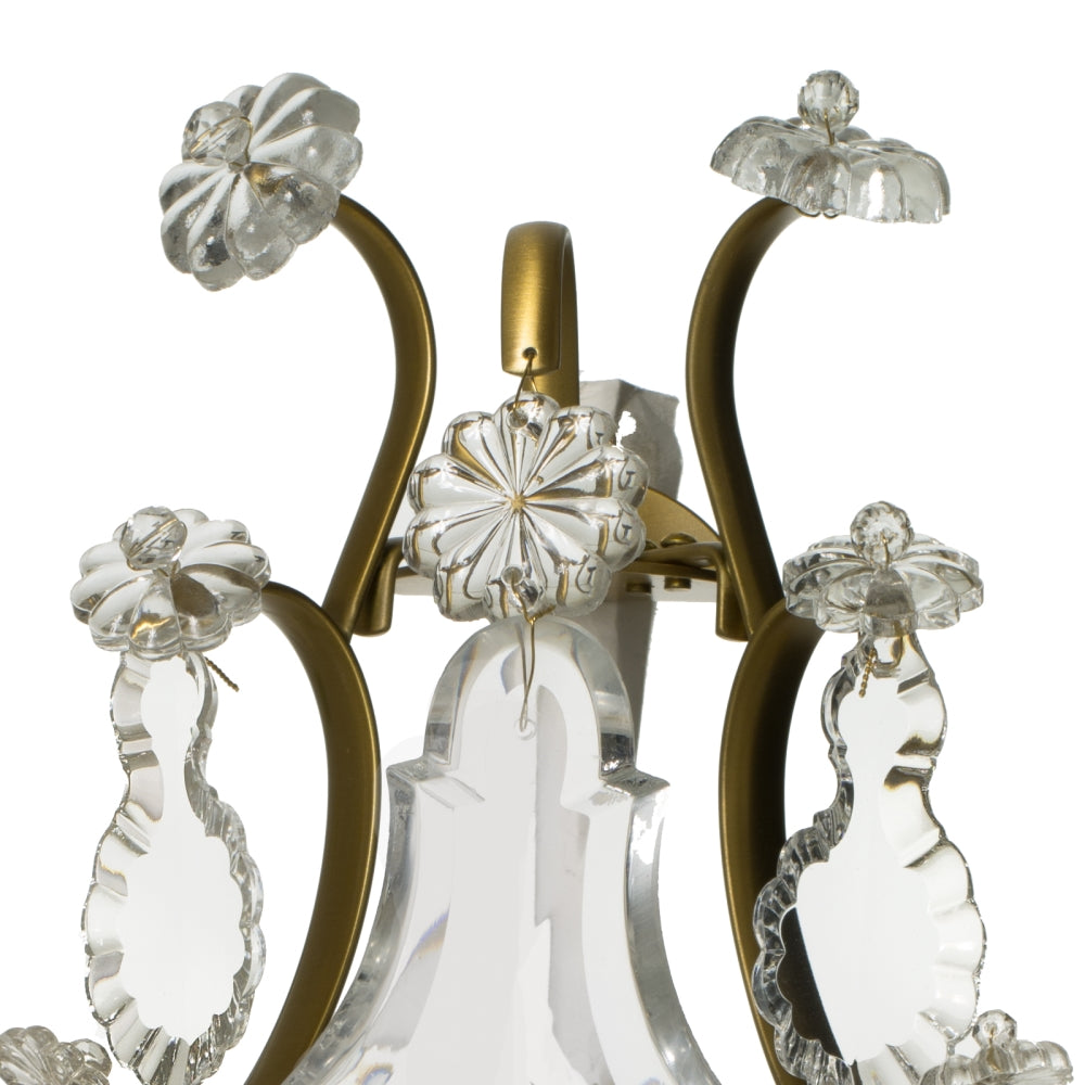 Baroque cognac coloured Brass Wall Sconce with pendeloque crystals rose detail