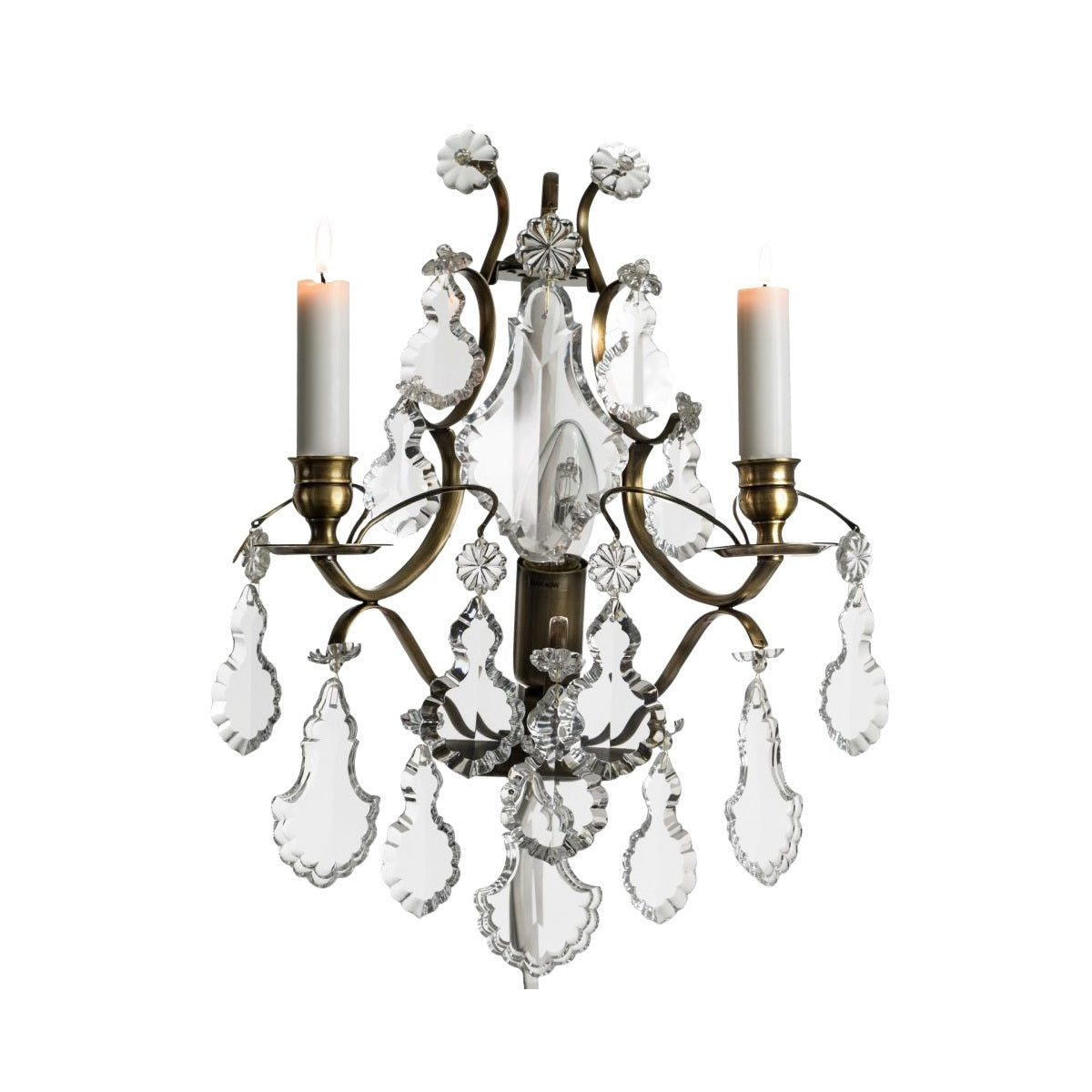 Baroque Dark Brass Wall Sconce with pendeloque crystals