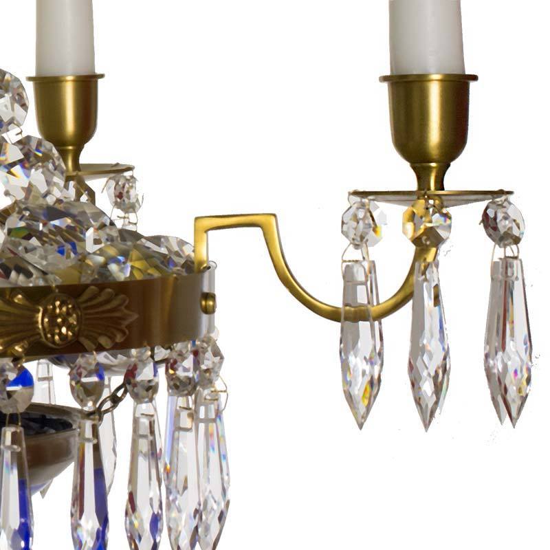 Swedish Chandelier - Light Brass 5 Arm Chandelier With Full Cut Drop Crystals And Octagons