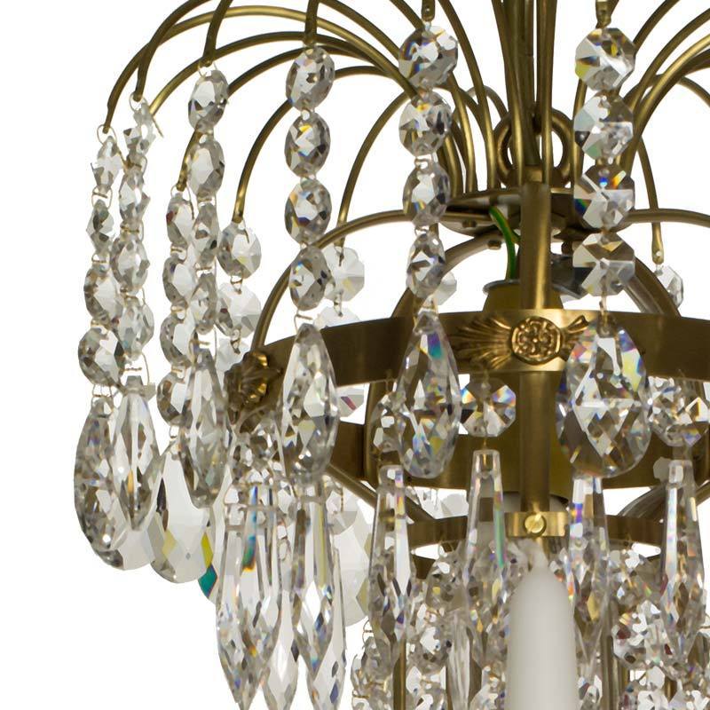 Swedish Chandelier - Light Brass 5 Arm Chandelier With Full Cut Drop Crystals And Octagons