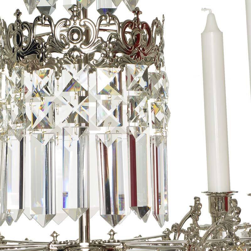 Swedish Chandelier - Nickel 6 Arm Chandelier With Full Cut X Prisms