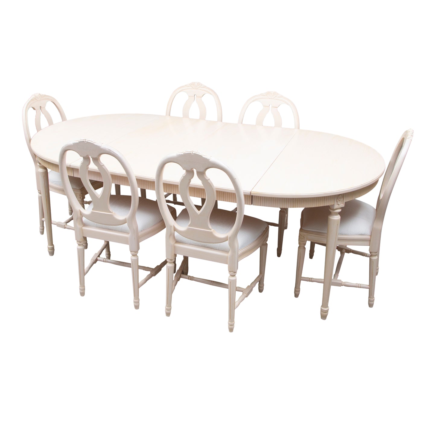 1990s Gustavian Dining Furniture- Set of 6 chairs plus table and leaves