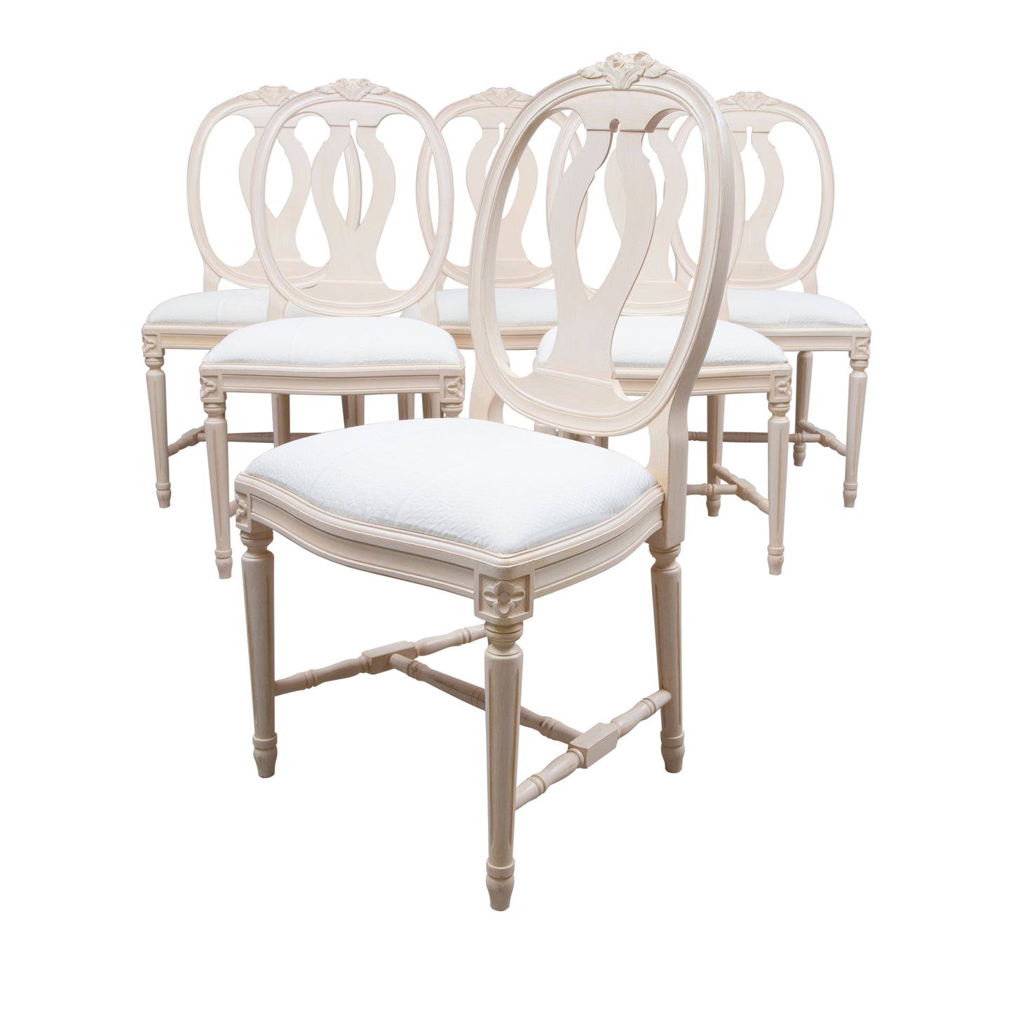 1990s Gustavian Dining Furniture- Set of 6 chairs plus table and leaves