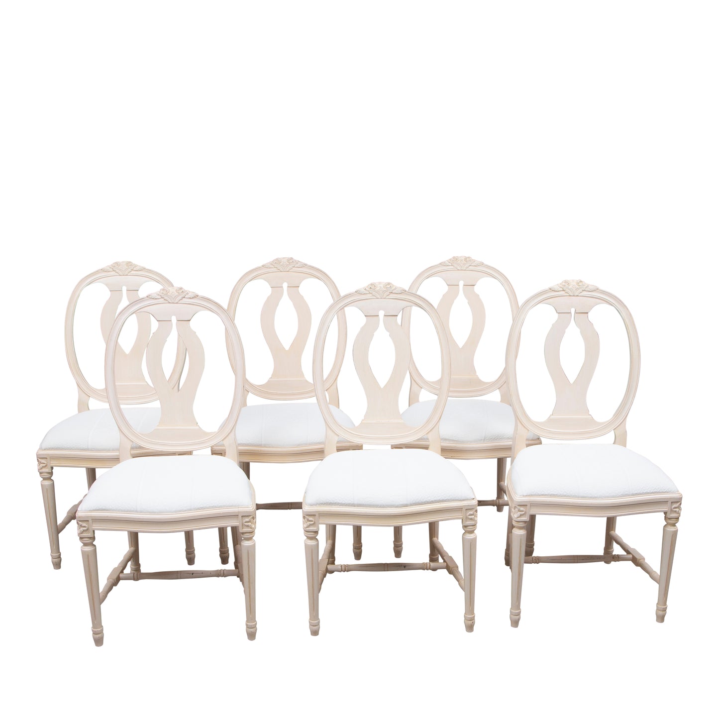 1990s Gustavian Dining Furniture- Set of 6 chairs plus table and leaves