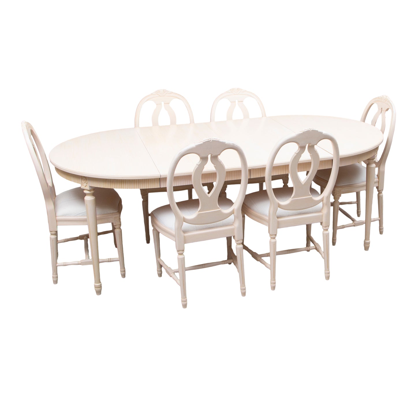 1990s Gustavian Dining Furniture- Set of 6 chairs plus table and leaves